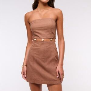 Abercrombie & Fitch Brown Strapless Mini Dress with Button Waist Detail